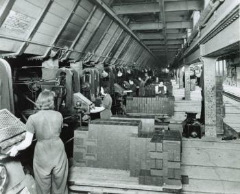 Women at work on the brick production line at London Brick Company's Stewartby Works about 1950 [Z50/113/1]
